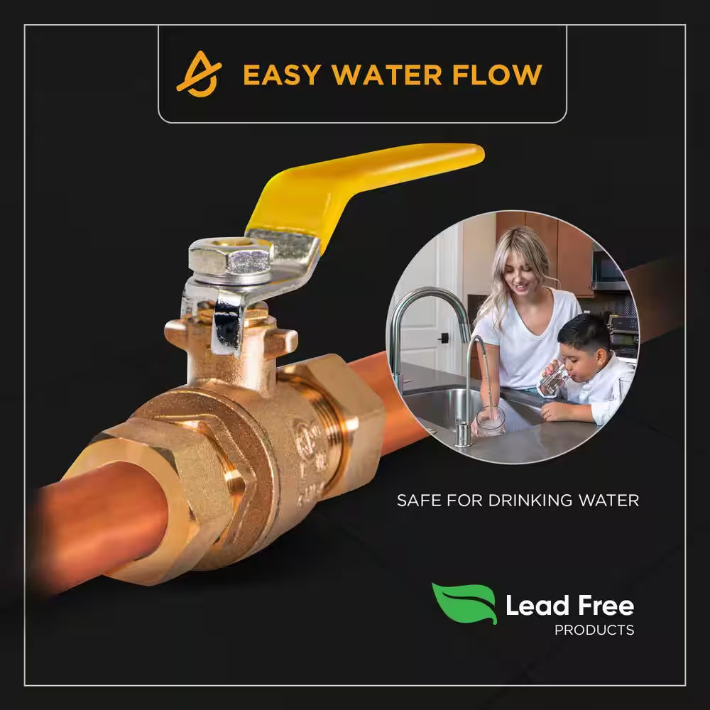 1 In. Premium Brass Full Port Ball Valve with Compression Connections