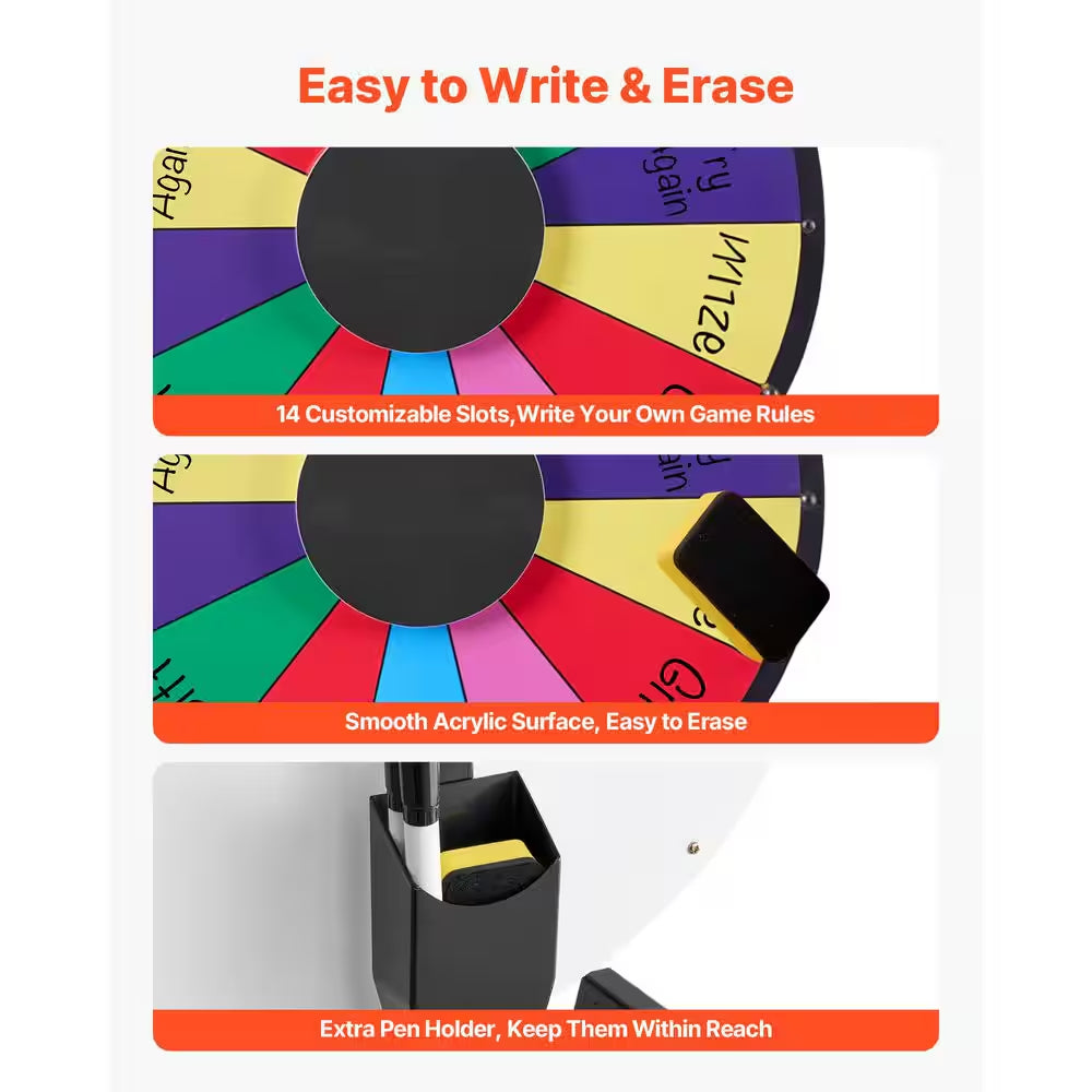 18 In. Spinning Prize Wheel, Heavy Duty Roulette Wheel with a Dry Erase and 2 Markers, Tabletop Spinner