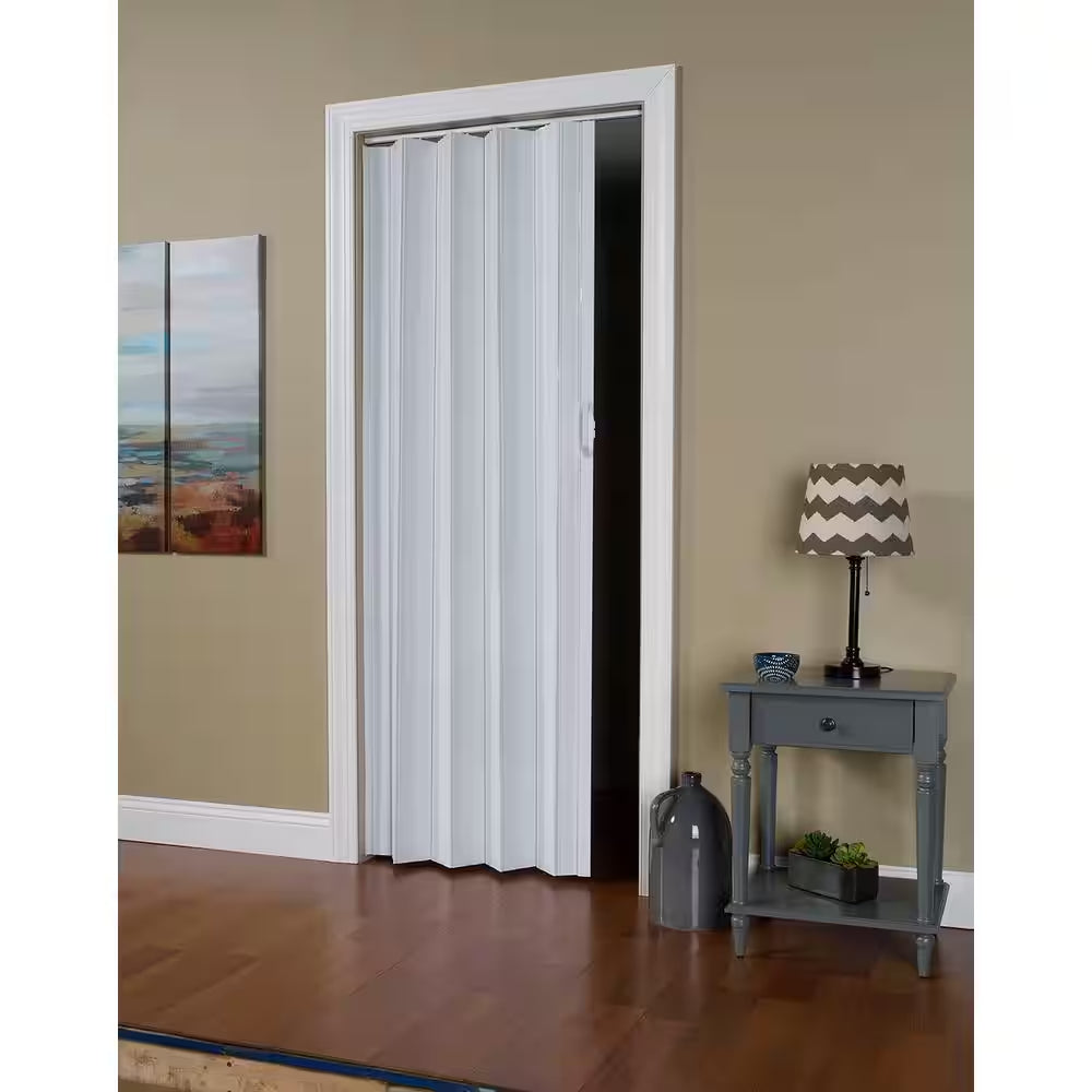 Via 48 In. X 80 In. White Mist Vinyl Accordion Door with Hardware