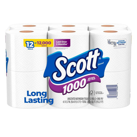 Scott White Toilet Tissue (1000-Sheet 12 Rolls Per Pack) (8-Pack)