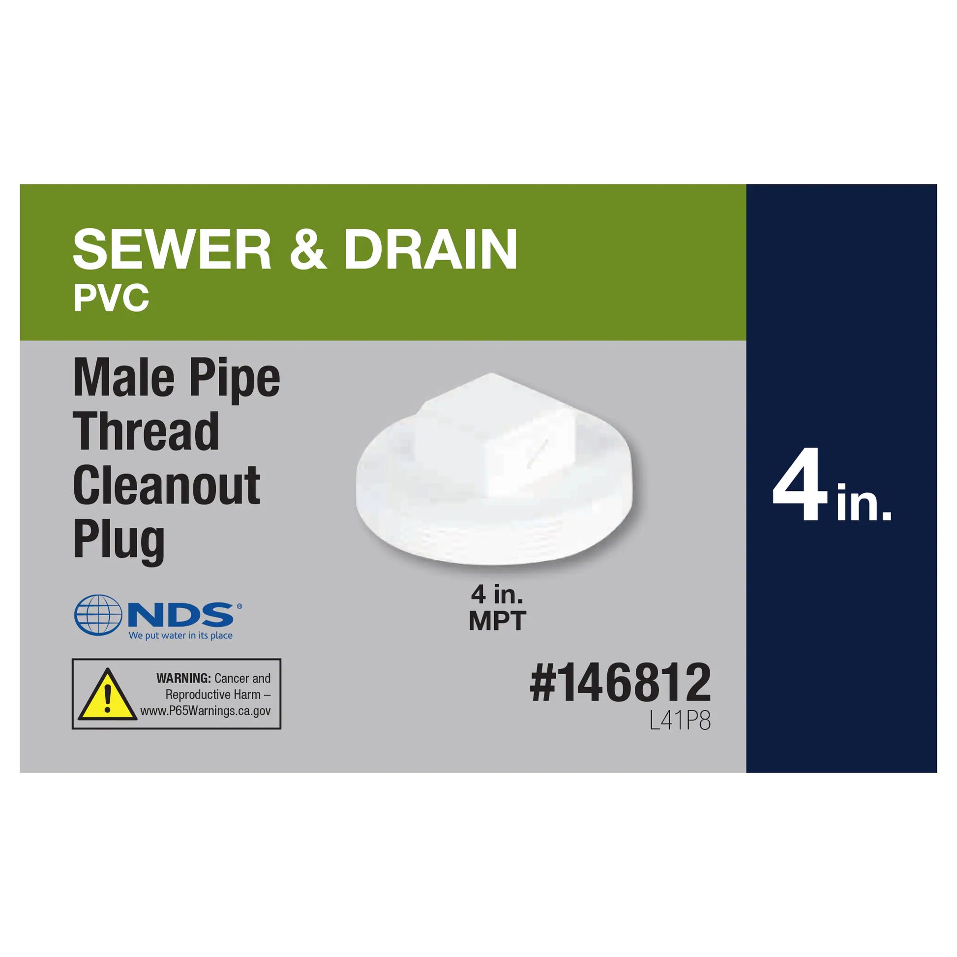 PVC Sewer and Drain Cleanout Plug, 4 In. MPT