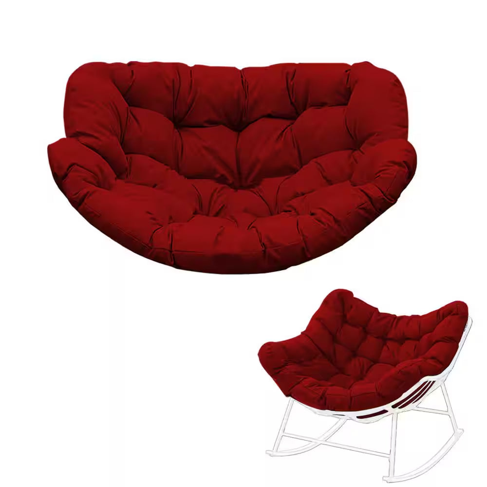 Waterproof Outdoor Rocking Chair Cushion, Only Cushion, 6.3 In. Patio Egg Chair Pad with Ties, Red Chair Cushion
