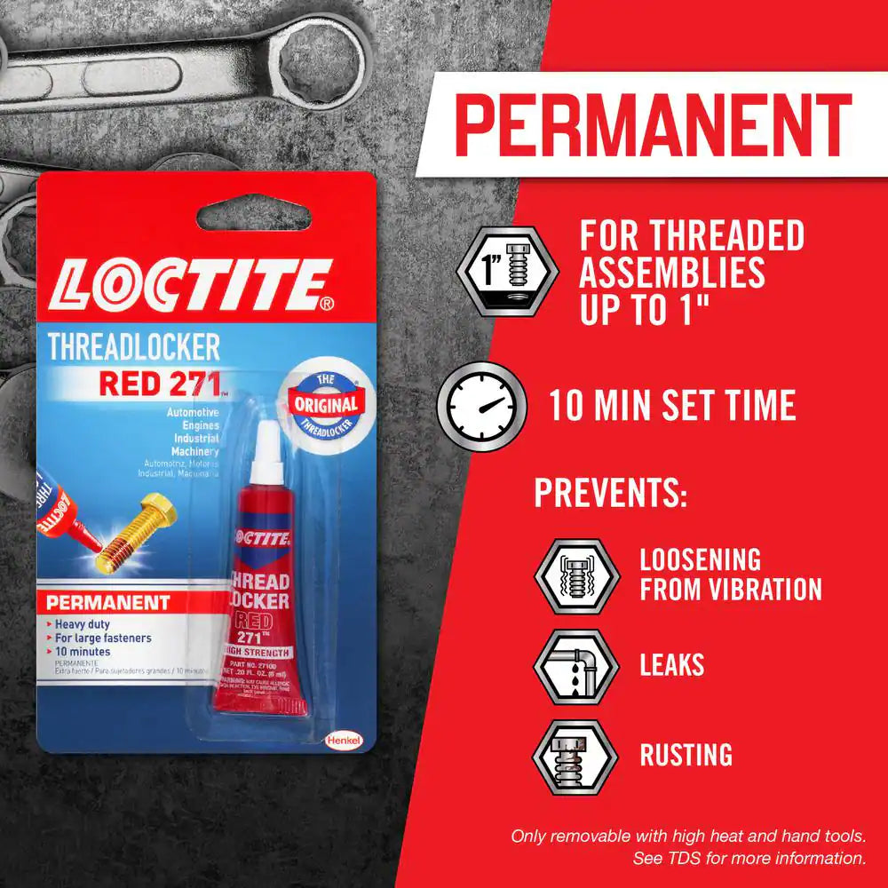 Threadlocker 271 Red Permanent Nut and Bolt Adhesive 0.20 Oz. (Each)