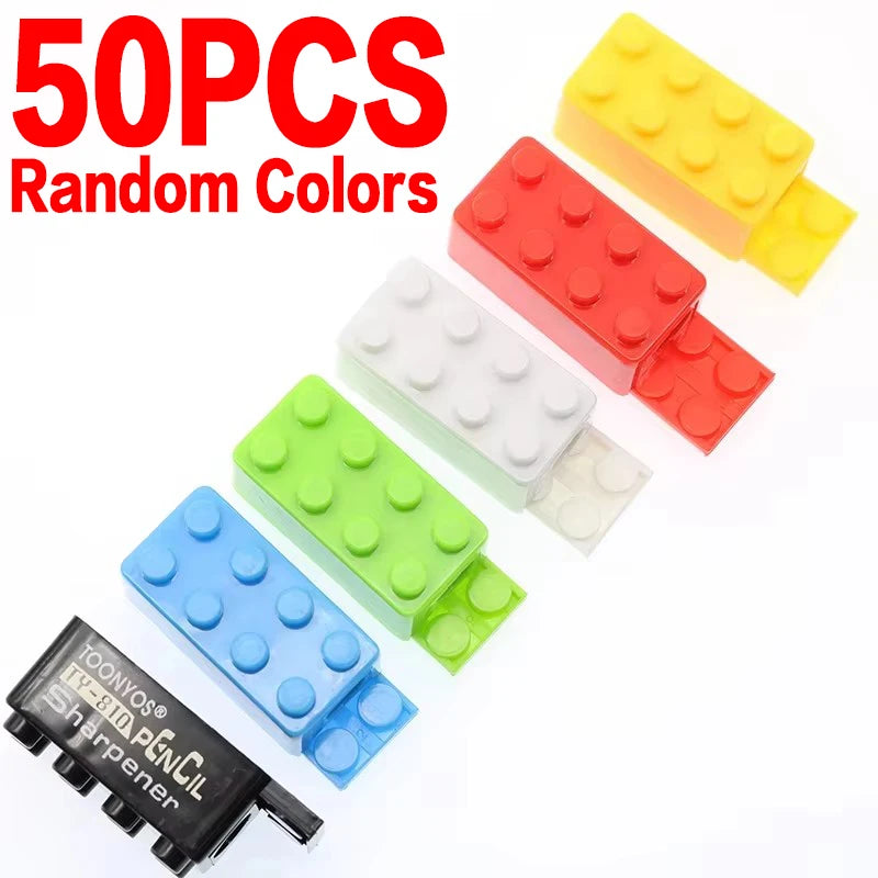 5/50Pcs Cartoon Plastic Building Blocks Pencil Sharpener for Children Office School Supplies Student Stationery Random Selection