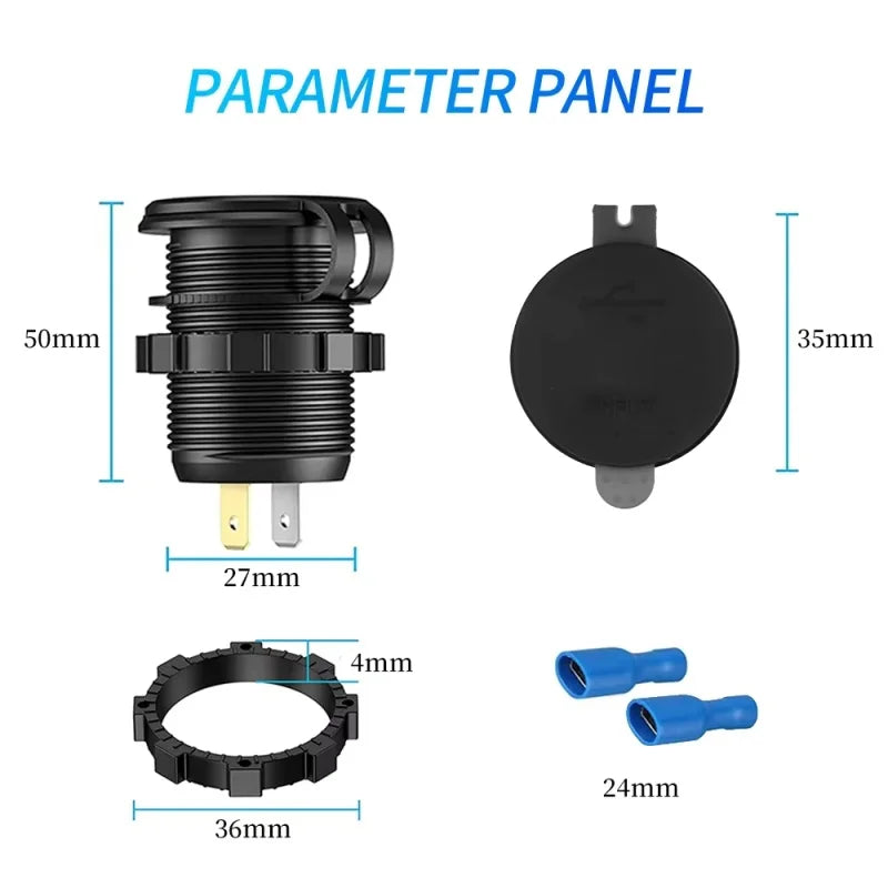 1SET 60W PD QC3.0 Car Charger Socket with Voltage Meter Quick Charge 3.0 Socket Power Outlet for 12V/24V Motorcycle Truck Boat