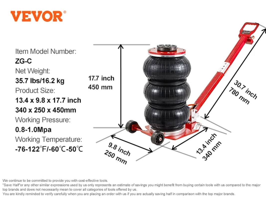 Pneumatic Jack 3 Ton/5 Ton Triple Bag Air Jack Quick Lift Heavy Duty Car Repair Jacks Folding Rod Jacks with Two Wheels