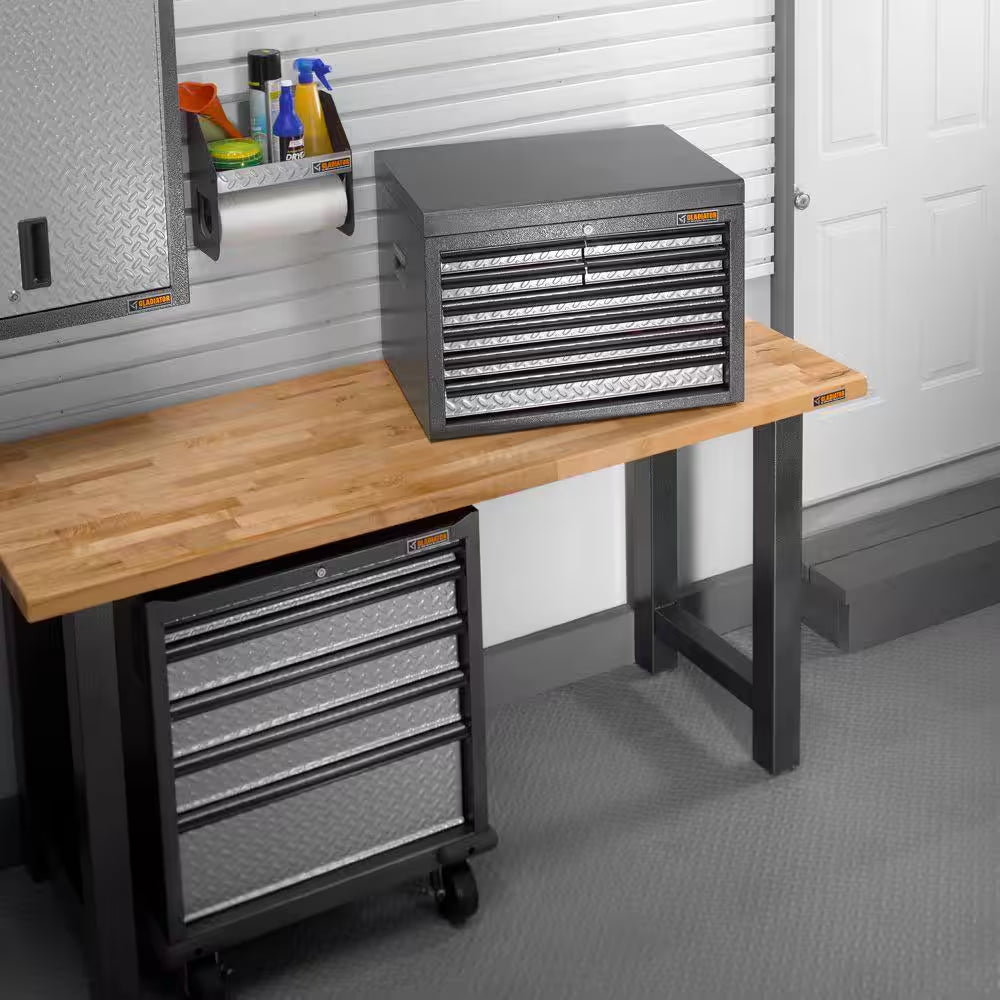 12 In. W X 6.5 In. D Silver Tread Plate Steel Clean-Up Caddy Garage Storage for Geartrack or Gearwall
