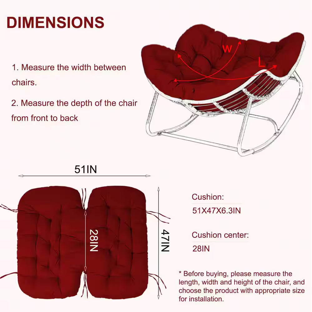 Waterproof Outdoor Rocking Chair Cushion, Only Cushion, 6.3 In. Patio Egg Chair Pad with Ties, Red Chair Cushion