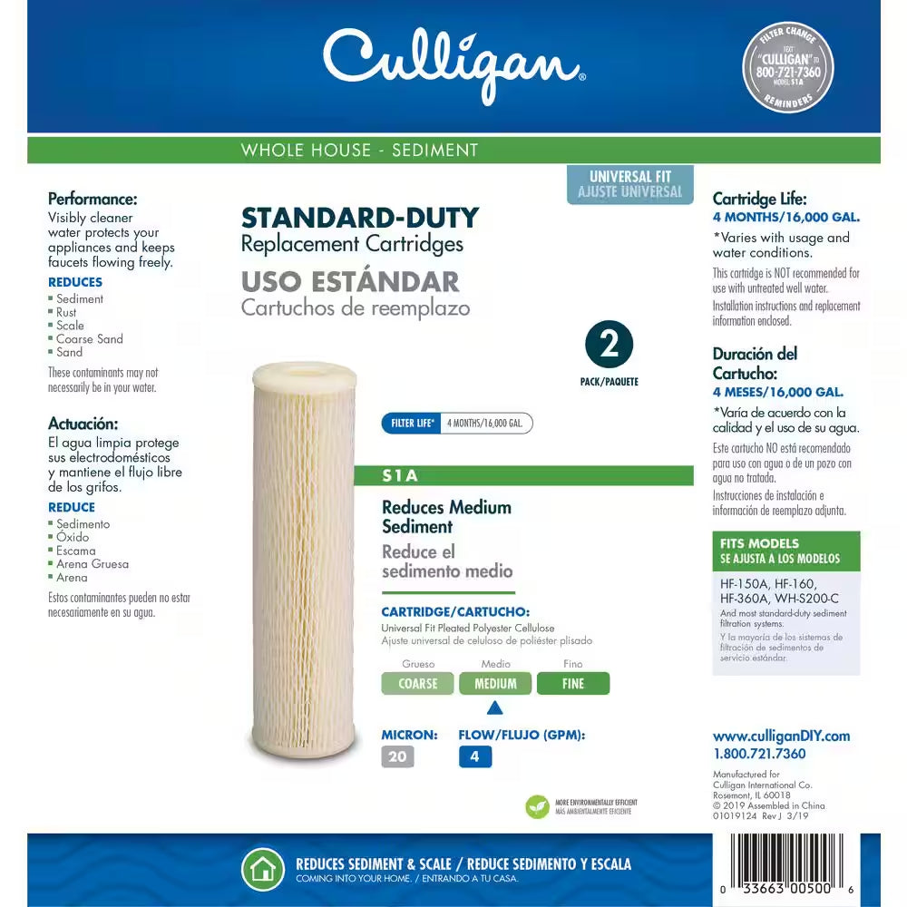 Universal 20-Micron Pleated Sediment Replacement Cartridge Water Filtration System
