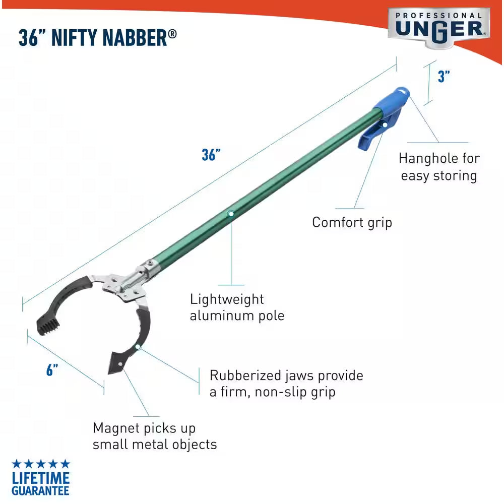 36 In. Nifty Nabber Trash Picker and Litter Grabber Tool with Comfort Grip and Superior Rubber Claw