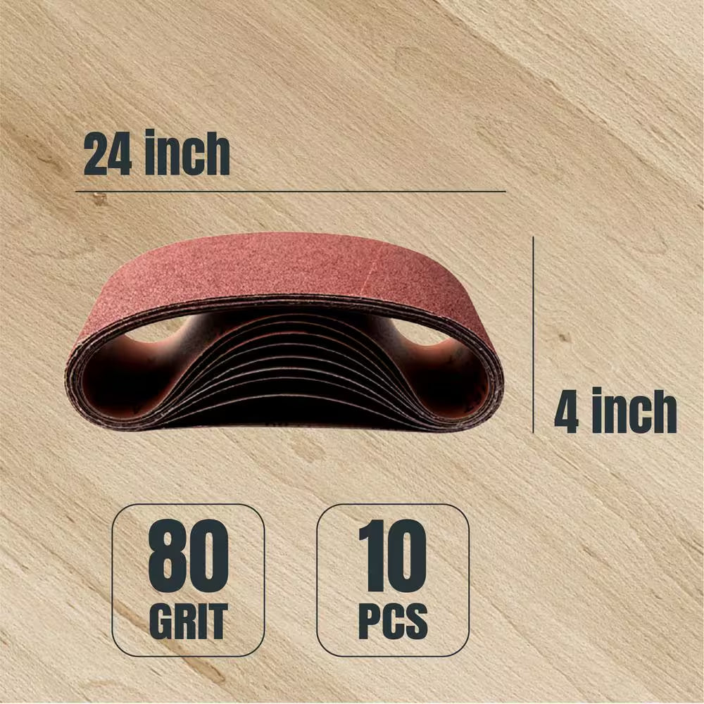 4 In. X 24 In. 80-Grit Aluminum Oxide Sanding Belt for Oscillating Belt and Spindle Sander (10-Pack)