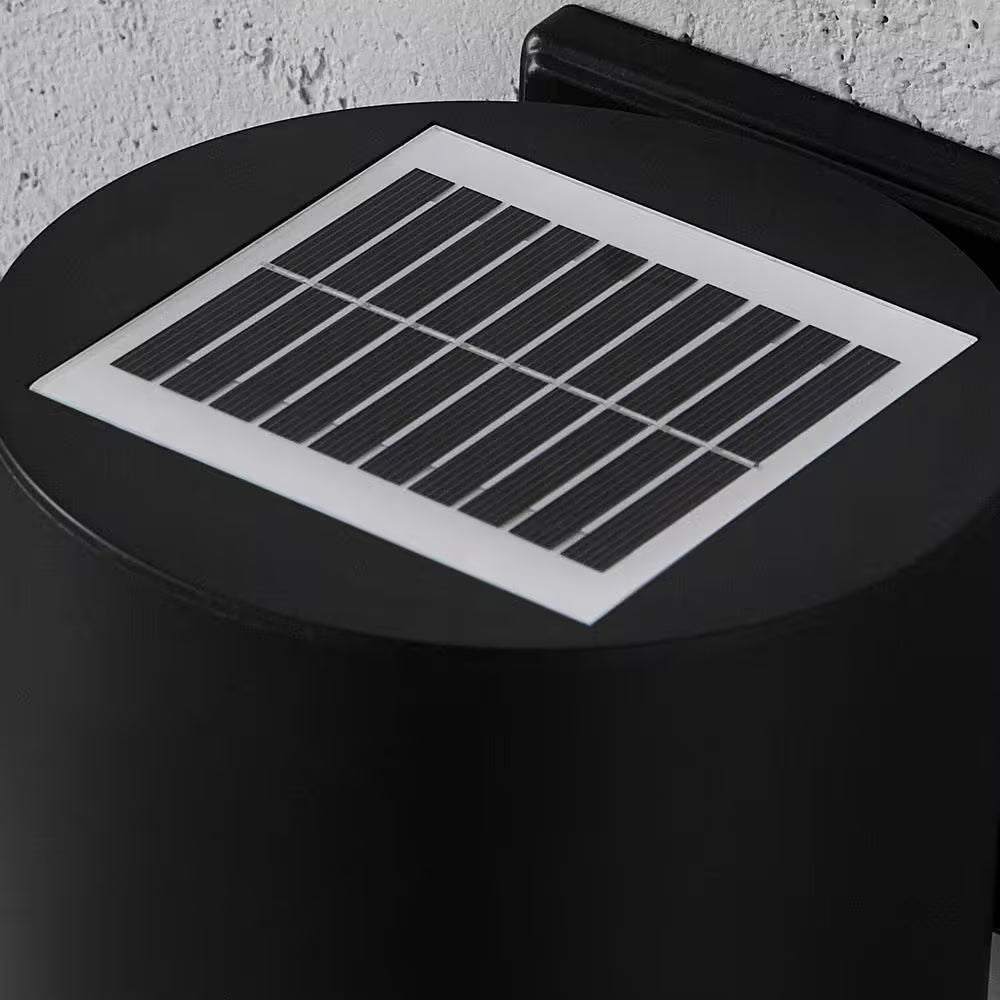 7.8 In. 1-Light Modern Black LED Solar Cylinder Outdoor Wall Light Sconce with Dark Sky Compliance