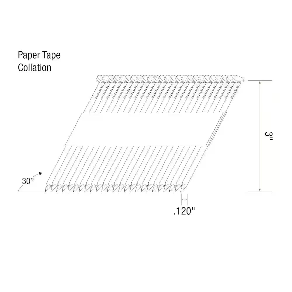 3 In. X 0.120 In. 30° Paper Collated Bright Coated Smooth Shank Clip-Head Framing Nails 2000 per Box