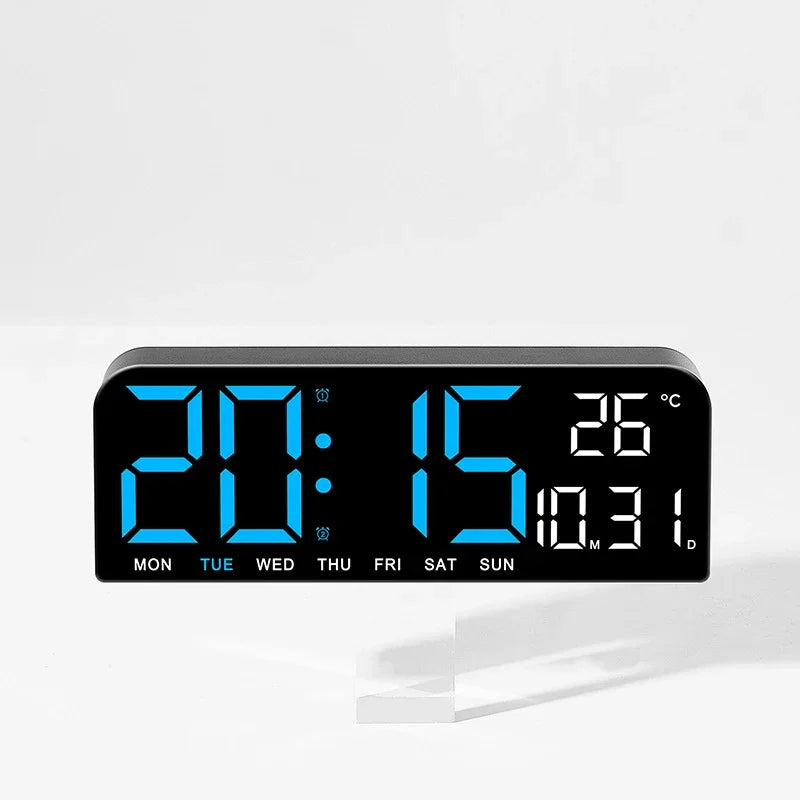 Large Digital Wall Clock Temp Date Week Display USB Powered Table Clock Wall-Mounted Dual Alarms LED Clocks