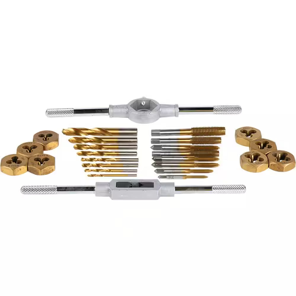 Titanium Nitride Coated Metric Tap, Die, and Drill Set (26-Piece)