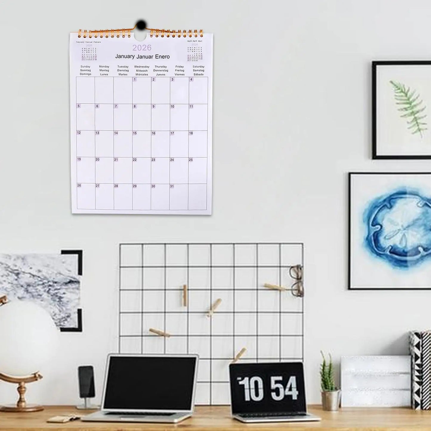 2026 Wall Calendar Multilingual 12-Month Coil Planner - Modern Decorative Calendar for Home, Classroom, Office & Living Room
