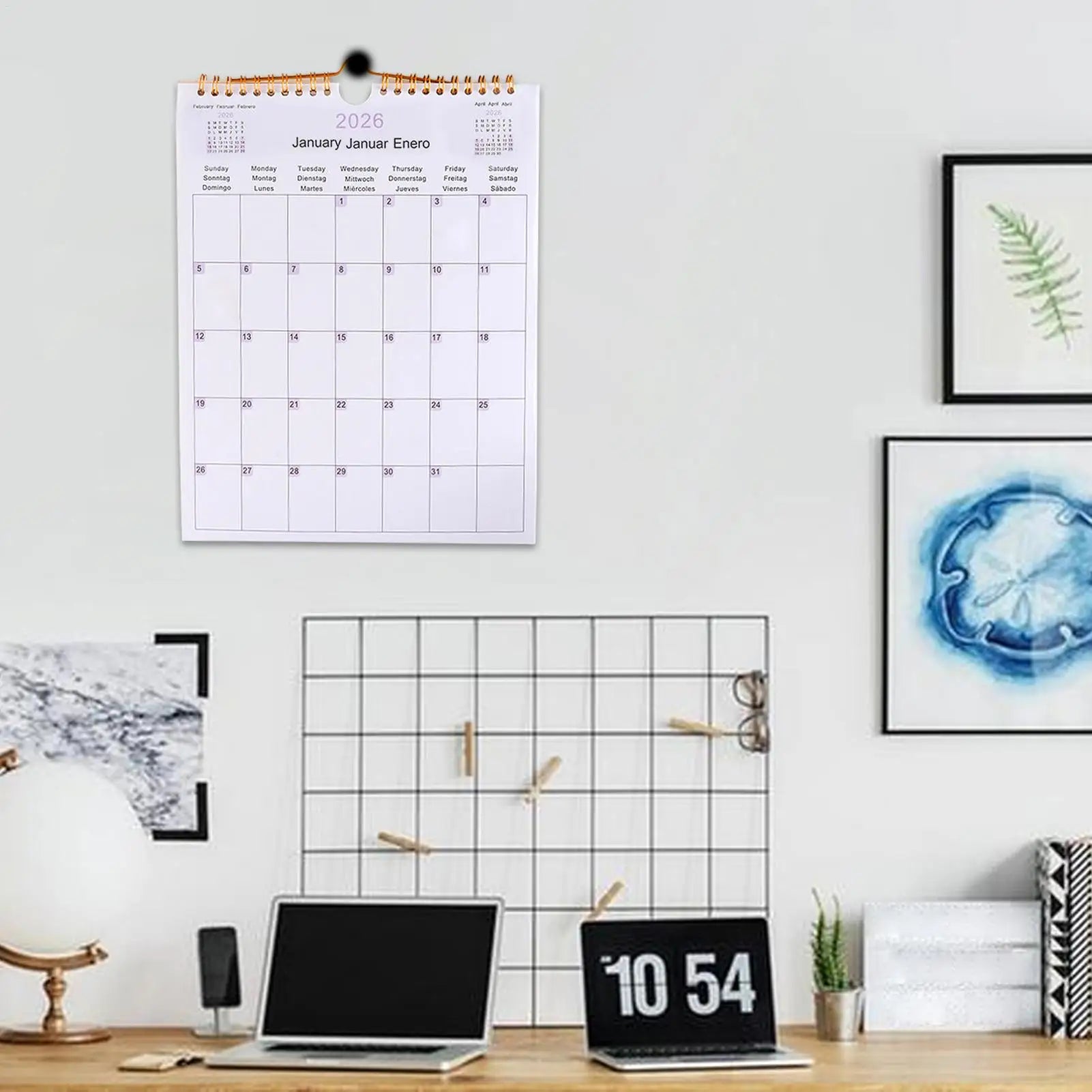 2026 Wall Calendar Multilingual 12-Month Coil Planner - Modern Decorative Calendar for Home, Classroom, Office & Living Room