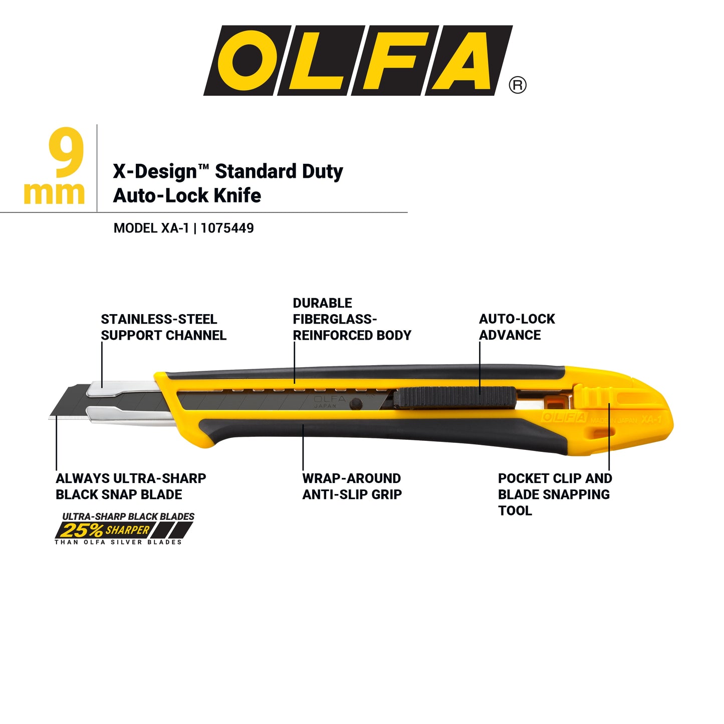 Standard Duty Auto-Lock 9Mm 1 -Blade Retractable Utility Knife (With Snap-Off Blade)