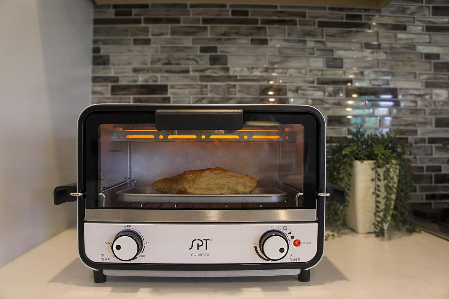 SPT 800-Watt 2-Slice White Toaster Oven with Easy Grasp and Timer