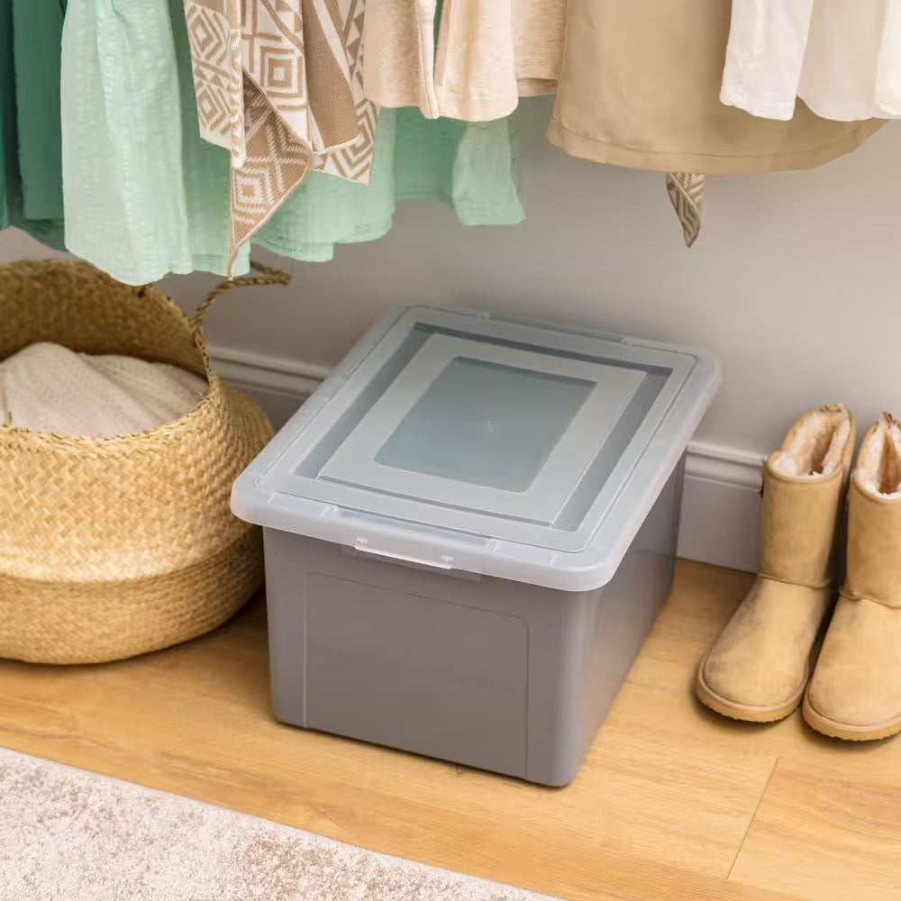 14.19 In. W X 10.88 In. H Snap Tight Plastic File Organizer Box, Gray with Clear Letter Size