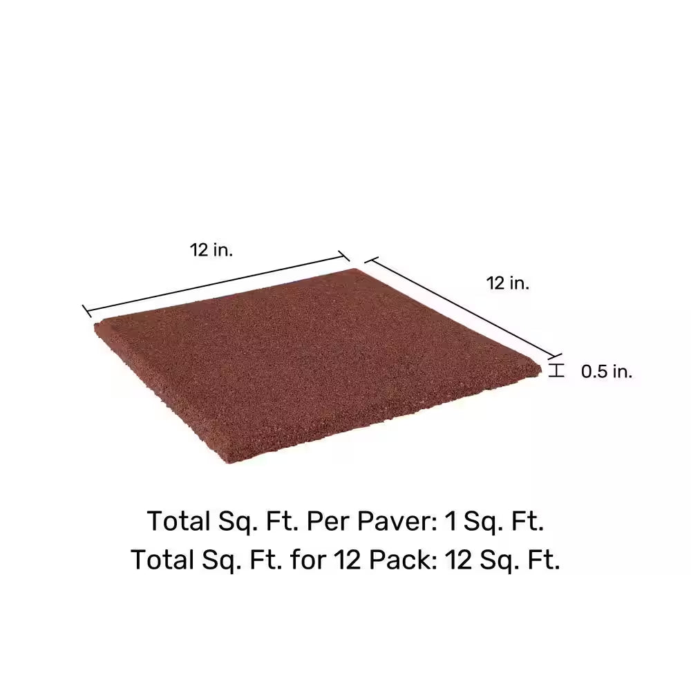 12 In. X 12 In. X 1/2 In. Red Square Rubber Paver (12-Pack)