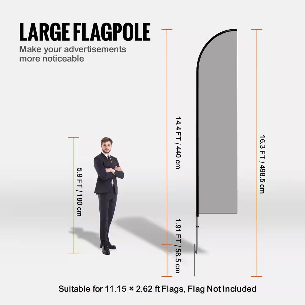 Feather Flag Pole Kit, 3-Pack Swooper Flag Poles 16.3 Ft. for Outdoor Business Advertising, with Ground Stakes, Flagpole