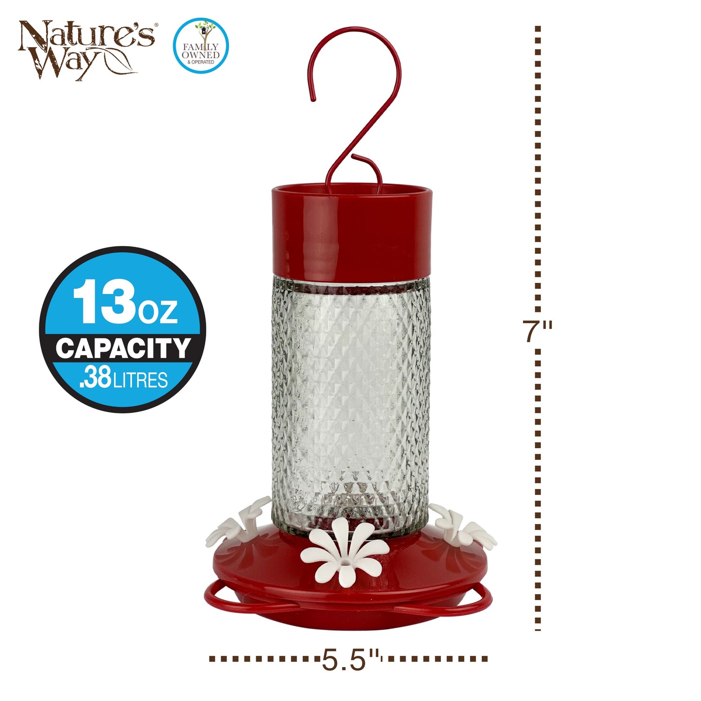 Charming Cherry Glass Hanging Hummingbird Feeder - 13-Oz