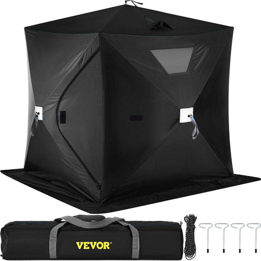 VEVOR Pop-Up Ice Fishing Tent 2 To 3 Person Portable Ice Shelter with Waterproof Oxford Fabric for Winter Fishing, Black