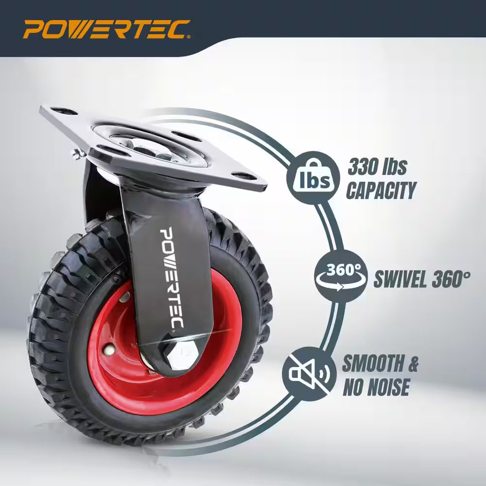 8 In. Swivel Plate Caster Wheels, Heavy-Duty Industrial Plate Casters with Rubber Knobby Tread