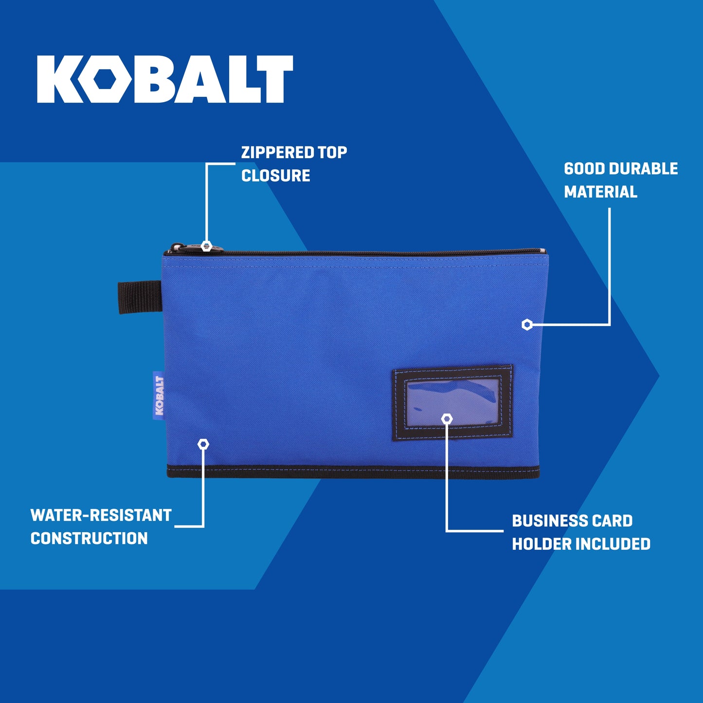 Blue Polyester 12-In W X 0.25-In D X 7.25-In L Zippered Document Bag