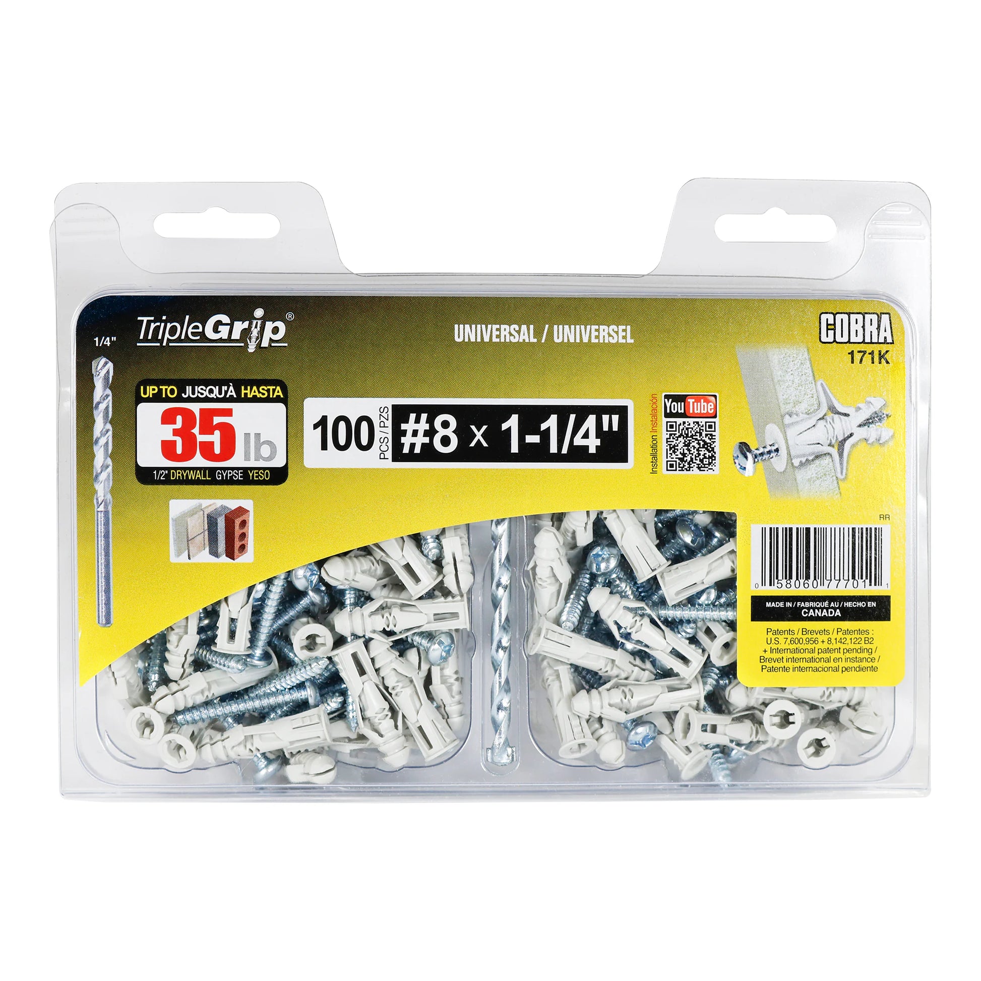 35.0-Lb 1/4-In X 1-1/4-In Push-In Anchors with Screws Included 100 -Pack