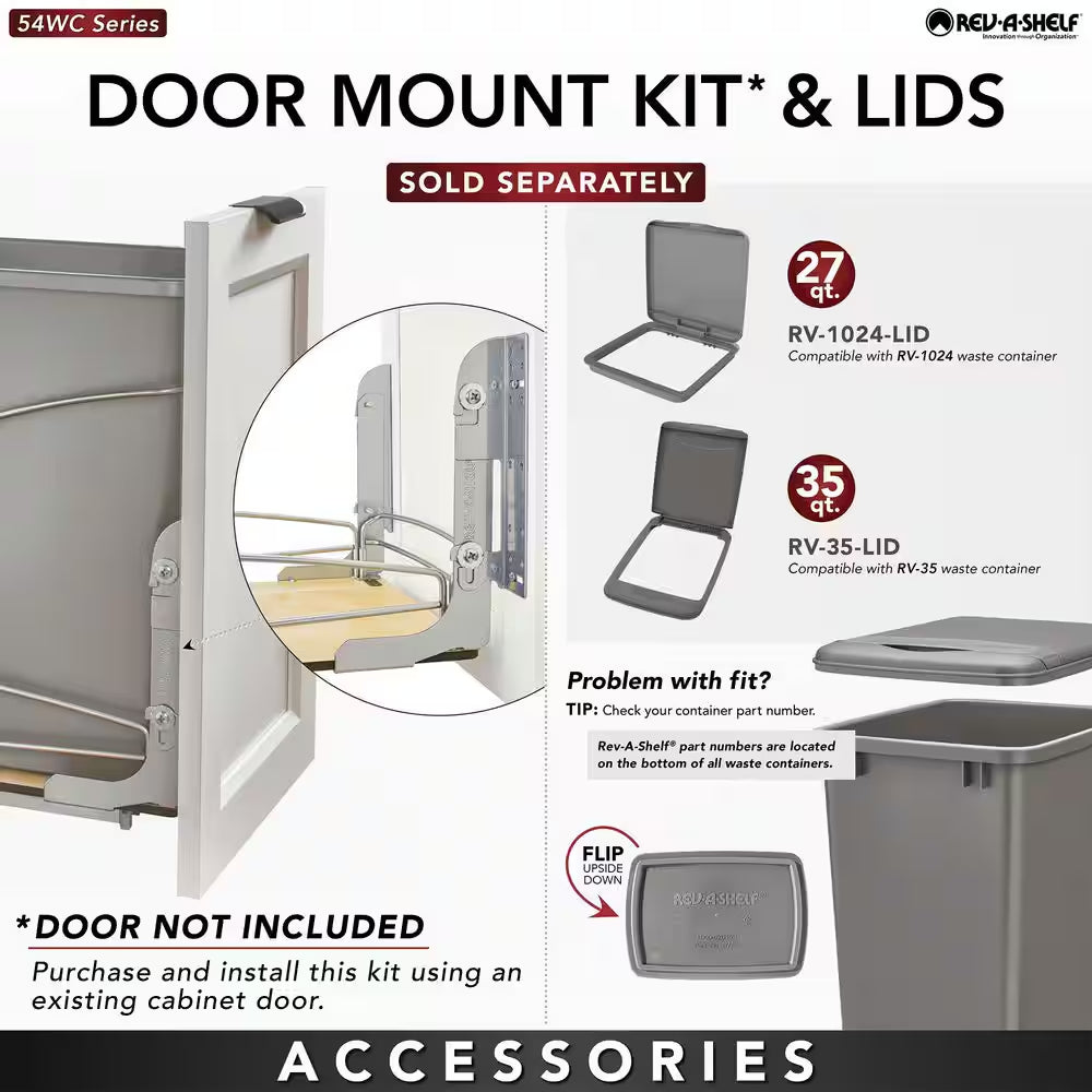 Double 35 Quart Pull Out Trash Containers, Gray, 54WC-1835SC-17-1