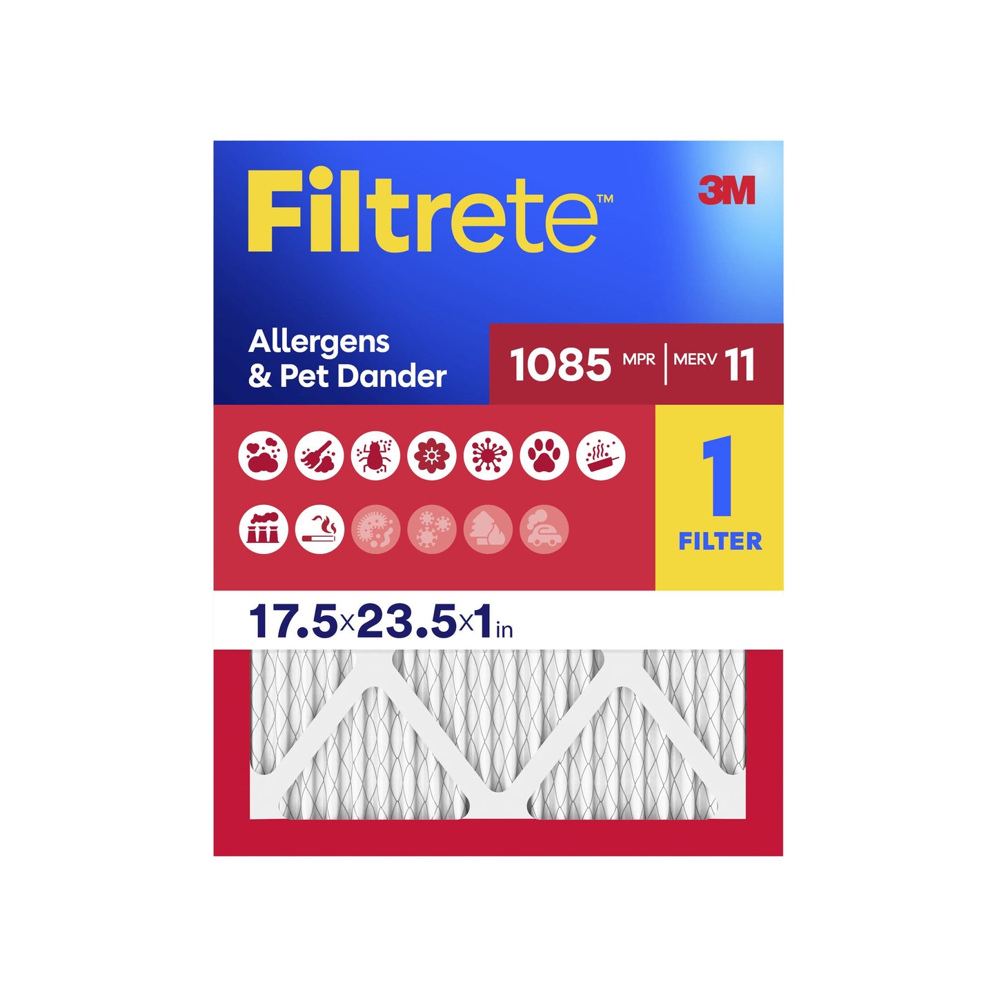 16 X 25 X 1 MERV 11 1085 MPR Allergens Pet Dander Electrostatic Pleated Air Filter