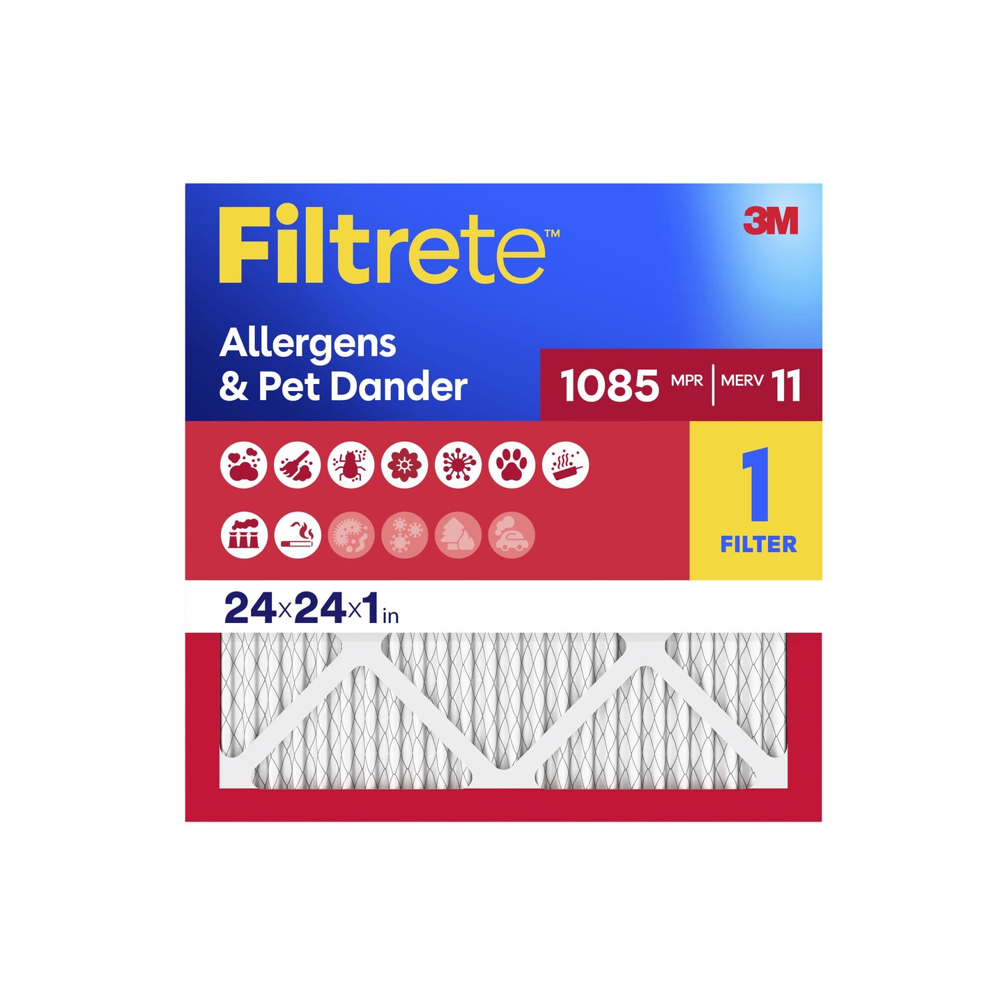 16 X 25 X 1 MERV 11 1085 MPR Allergens Pet Dander Electrostatic Pleated Air Filter