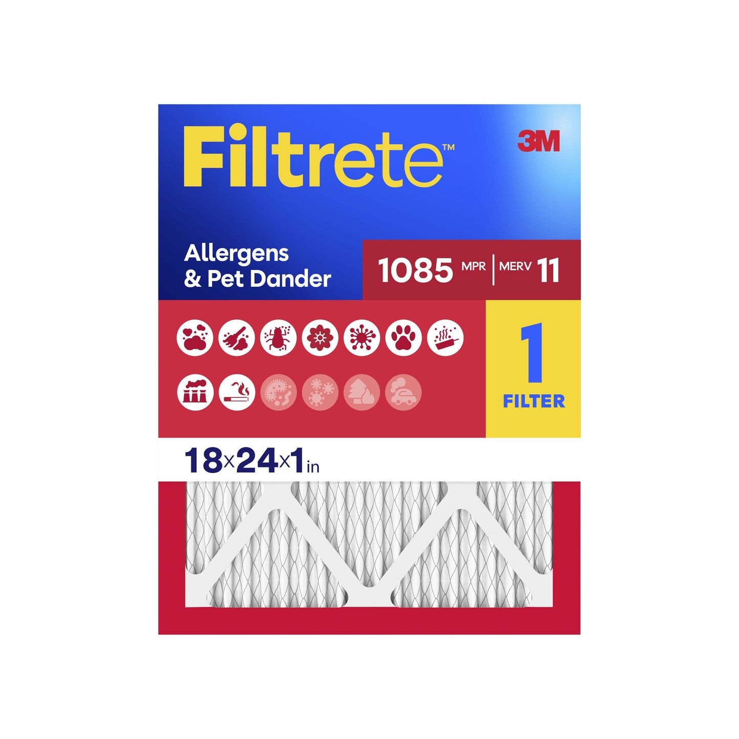 16 X 25 X 1 MERV 11 1085 MPR Allergens Pet Dander Electrostatic Pleated Air Filter
