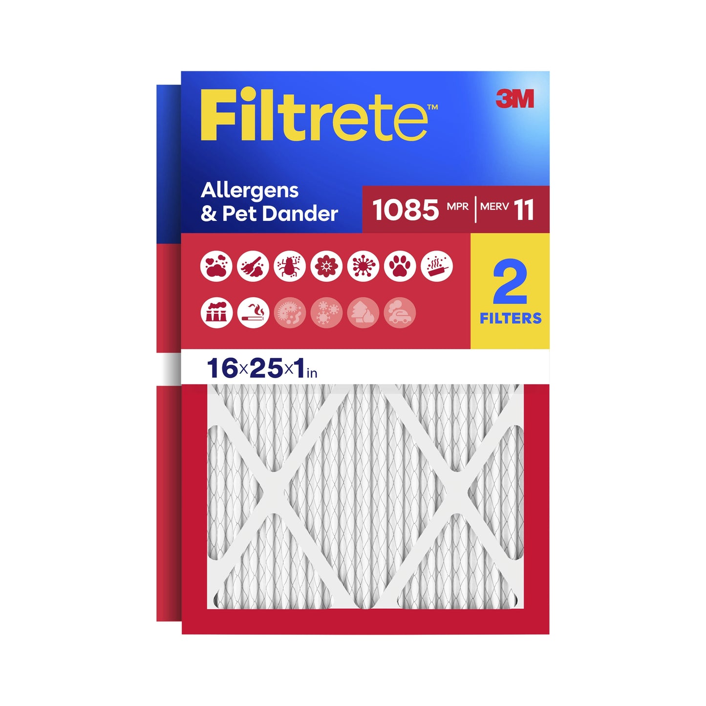 16 X 25 X 1 MERV 11 1085 MPR Allergens Pet Dander Electrostatic Pleated Air Filter