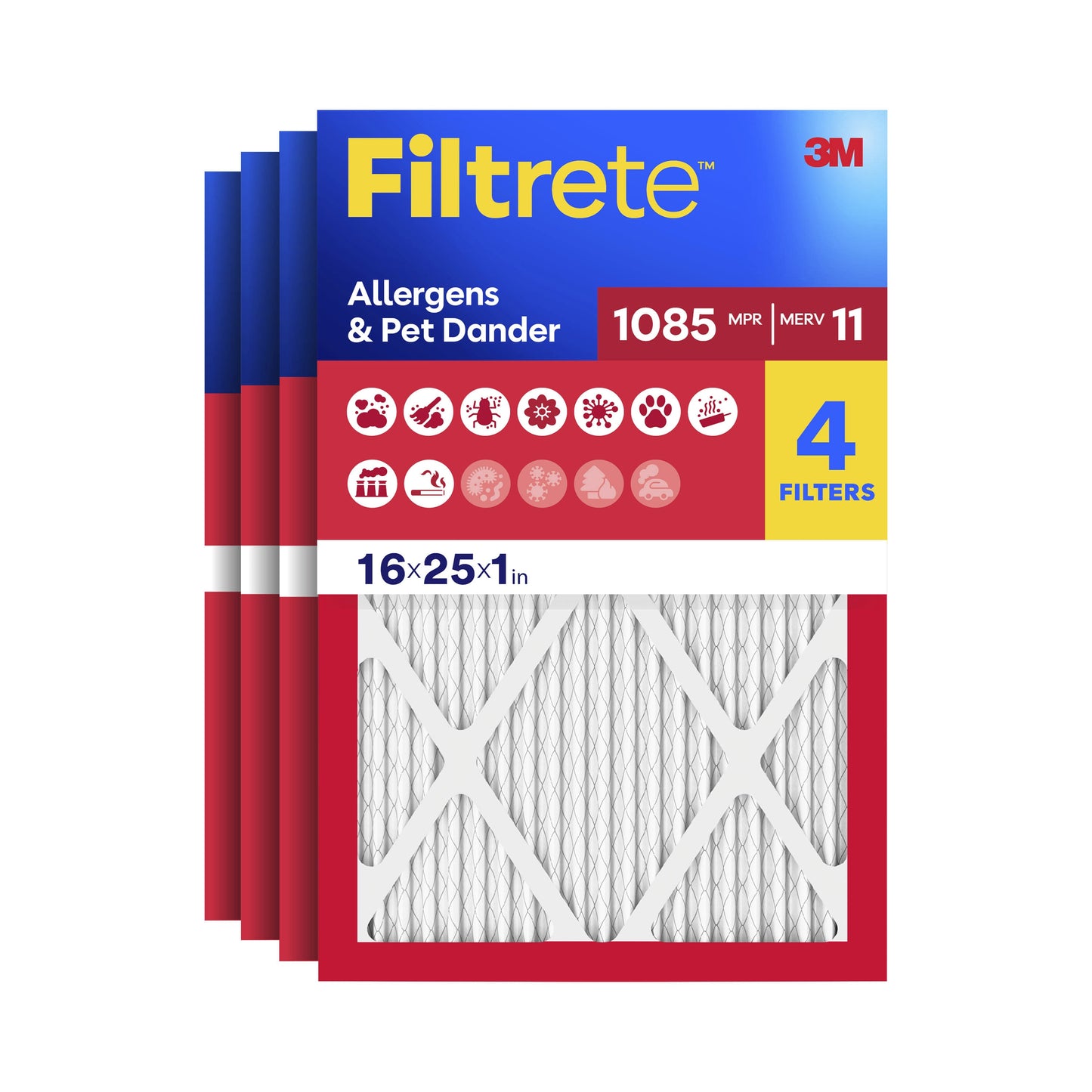 16 X 25 X 1 MERV 11 1085 MPR Allergens Pet Dander Electrostatic Pleated Air Filter