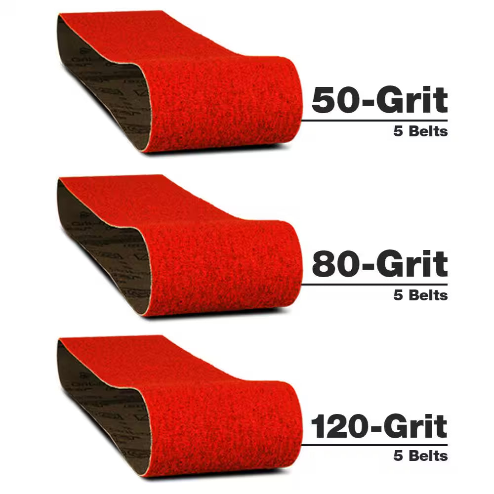 3 In. X 18 In. Belt - Assortment (50, 80 and 120 Grit) (15-Pack)