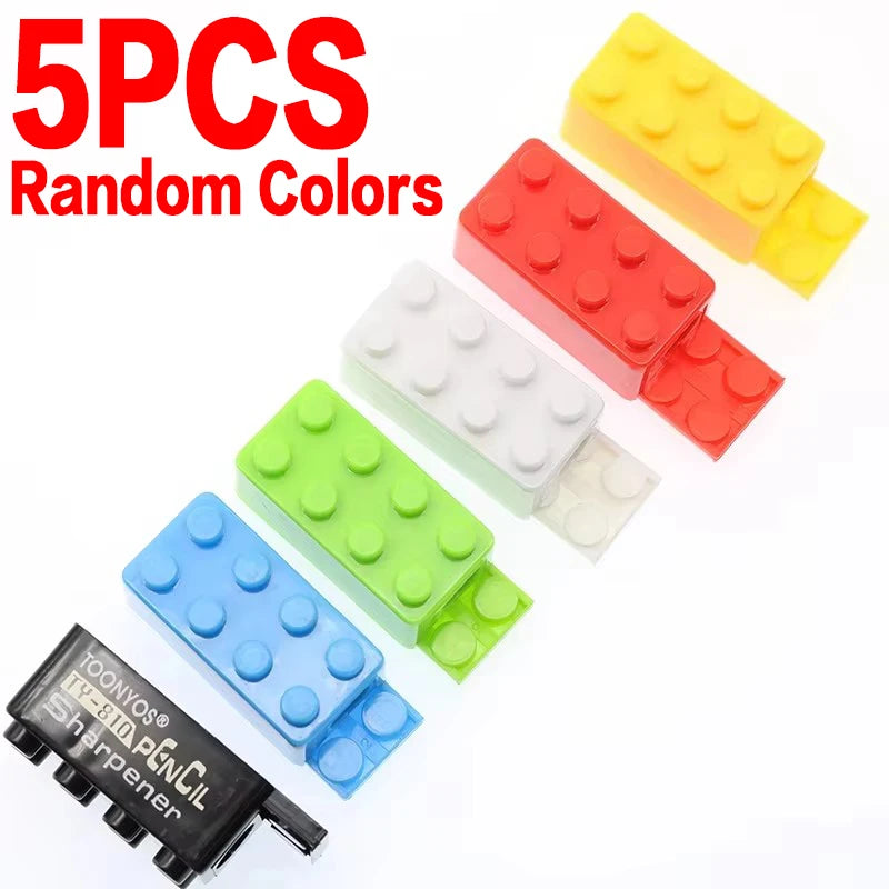 5/50Pcs Cartoon Plastic Building Blocks Pencil Sharpener for Children Office School Supplies Student Stationery Random Selection