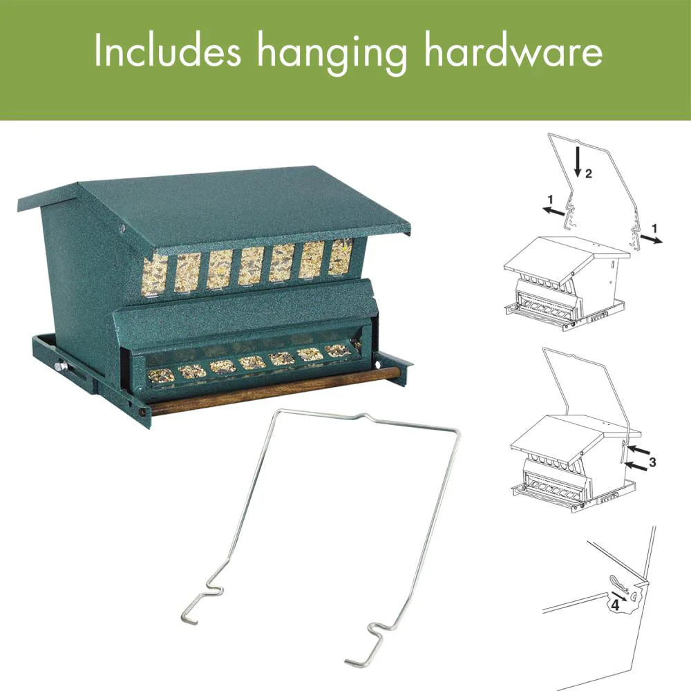 Metal Hanging/Post-Mount Squirrel-Resistant Hopper Bird Feeder - 15-Lb