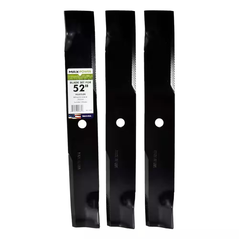 3 Blade Set for Many 52 In. Cut Hustler Mowers Replaces OEM #'S 795526, 603995, 783753 and Dixie Chopper 30227-52X