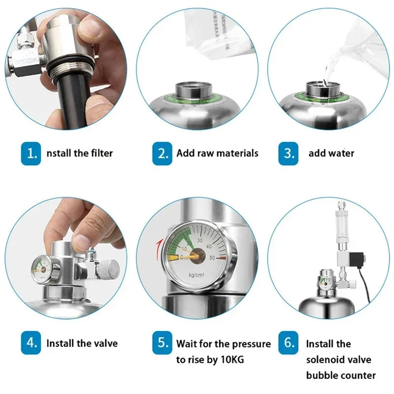 Aquarium CO2 Generator System Kit Stainless Steel CO2 Cylinder Generator System Carbon Dioxide Reactor Kit for Plant Fish