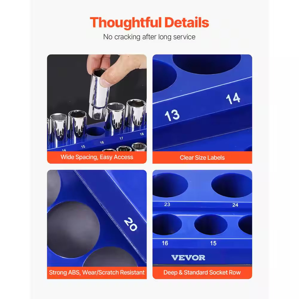 Magnetic Socket Organizer Set, 8-Pieces Socket Holder, 1/4 In., 3/8 In. and 1/2 In. Metric SAE Socket Trays