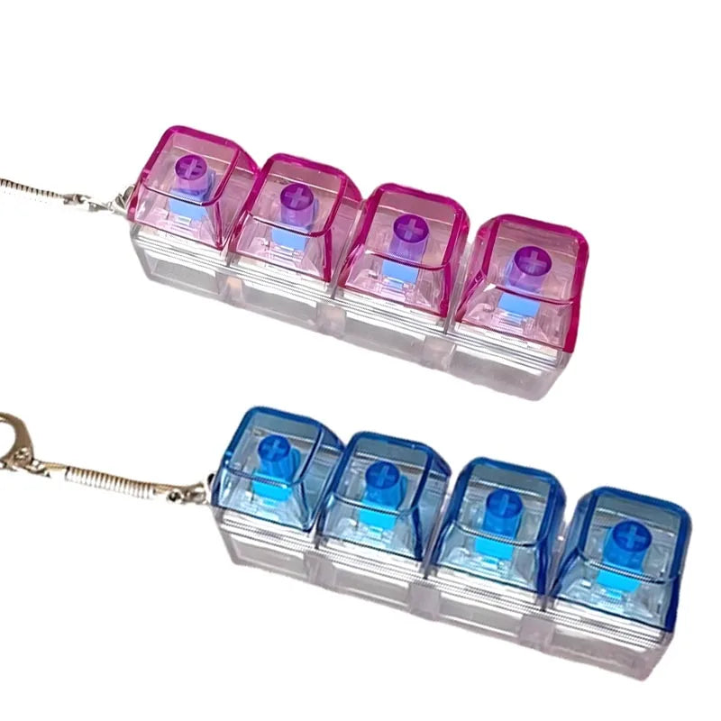 LED Keyboard Keychain Fidget Toys Crystal Clicker Sensory Toy for Stress Relief Keyboard Keychain Fidget Gadget for Adults Kids