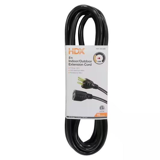 HDX 8 ft. 16/3 Black Workshop Extension Cord