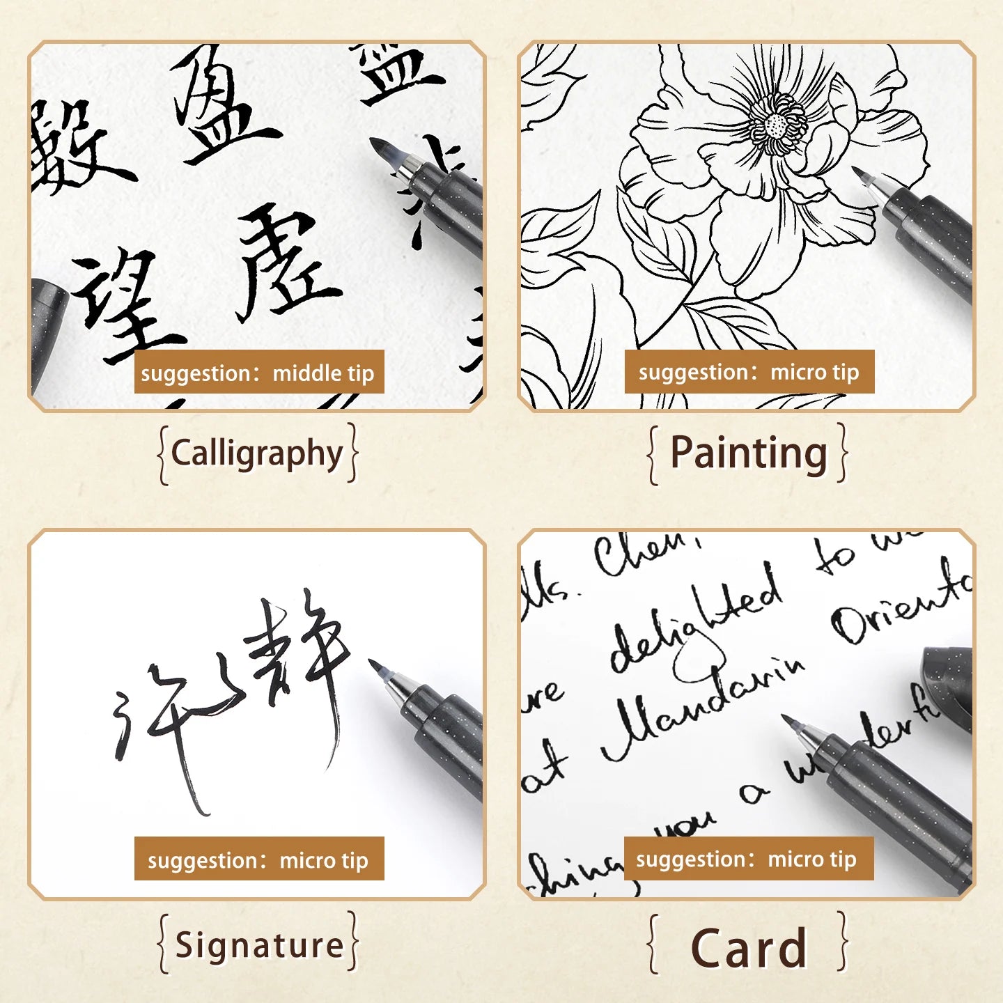 4-Size Calligraphy Pen Set for Writing, Drawing & Hand Lettering, Black Ink Brush Markers for Art, Calligraphy, Sketching