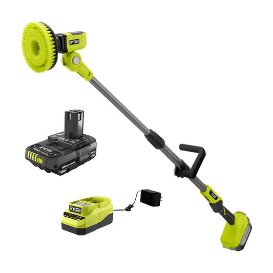 RYOBI ONE+ 18V Cordless Telescoping Power Scrubber Kit with 2.0 Ah Battery and Charger