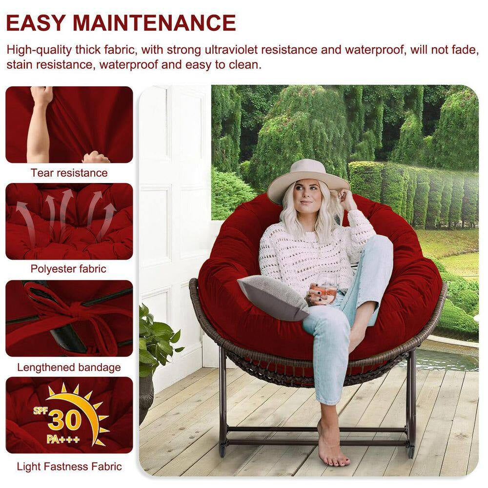 Waterproof Outdoor Rocking Chair Cushion, Only Cushion, 6.3 In. Patio Egg Chair Pad with Ties, Red Chair Cushion