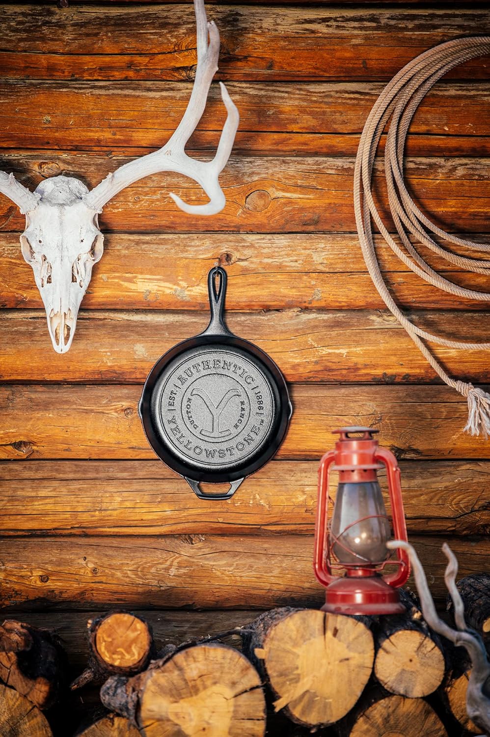 Lodge Authentic Yellowstone Y Logo 10 .25 in. Cast Iron Skillet in Black with Pour Spout