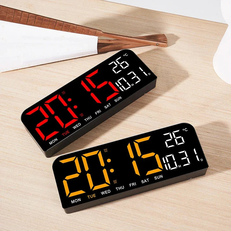 Large Digital Wall Clock Temp Date Week Display USB Powered Table Clock Wall-Mounted Dual Alarms LED Clocks